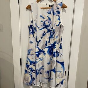 DKNY Lined Sleeveless Blue Floral Dress Size 12